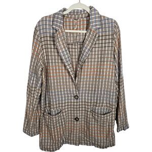 Free People Oversized Plaid Blazer Jacket Taupe Women's Size‎ M